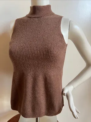 H by Halston Sleeveless Turtleneck wool Sweater - Taupe Brown thumbnail 1