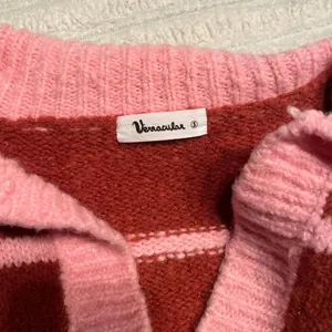 pink & red knitted striped collared sweater thumbnail 5