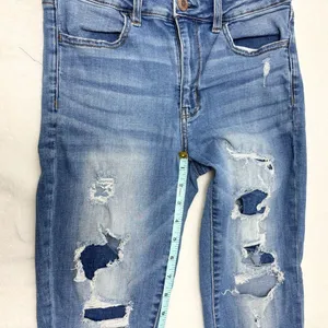 American Eagle‎ Outfitters Ripped Blue Skinny Jeans size 8 Regular thumbnail 7