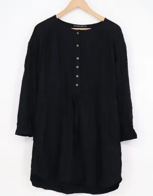 Abercrombie & Fitch Black Long Sleeve Button Front Drawstring Tunic Dress Small thumbnail 1