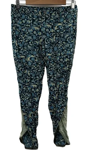 Free People Blue & Cream Floral Print‎ Cropped Mid Rise Pants Sz 0 NEW thumbnail 1
