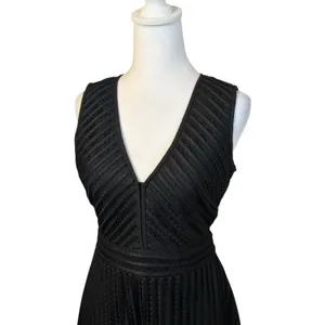 J.Crew Black Eyelet Striped V-Neck Fit &‎ Flare Dress Size 2 LBD Cocktail Event thumbnail 2
