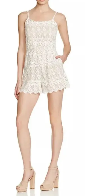 Alice + Olivia Cassia Romper Sleeveless Lace Crochet‎ Zipper White Beige Size 8 thumbnail 1
