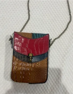 Multi-Color Croc-Embossed Leather Crossbody Bag - Red/Brown thumbnail 1