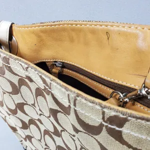 Coach Shoulder Bag Brown White Signature C Jacquard Leather 2156 Hobo Y2K thumbnail 4