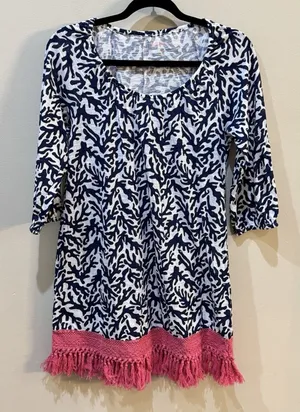 LILLY PULITZER Popover Tropical Floral Tunic Fringe Cover Up Size XS Dress‎ thumbnail 1