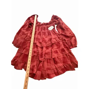 Altar'd State Rust Tiered Ruffle Mini Dress Smocked Long Sleeve Medium NWT #C2-1 thumbnail 9