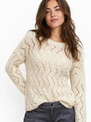 Anthropologie Akemi and Kin Womens‎ Small Cream Cotton Oversized Sweater Crochet thumbnail 1