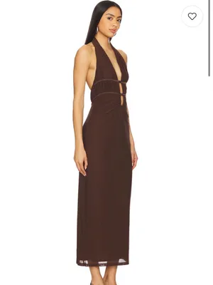 Misha Halter Cutout Satin Maxi Dress in Deep Brown thumbnail 3