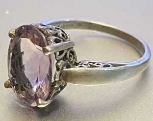Vintage KABANA Sterling Silver Oval Amethyst Ring Size 9 Ornate thumbnail 4