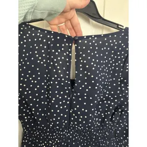 Princess Polly Navy White Polka Dot Bell Sleeve Smocked Mini Dress 8 Whimsical thumbnail 5