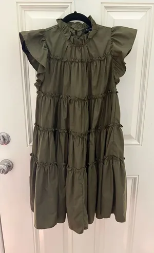 En Saison Khaki Poplin Tiered Mini Dress Size Medium thumbnail 1