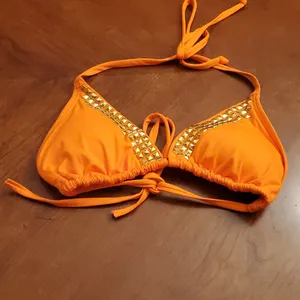 Michael Kors | Orange Padded Triangle Cinch Tie Bikini Top | gold Accessories thumbnail 4