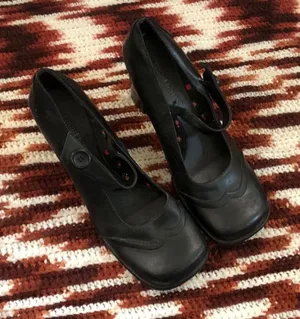 Highline Y2K 2000s Black leather Mary Jane chunky square toe Oxford Wingtip shoes heels pumps #gothic #grunge #preppy #gorpcore dark academia office siren core-Size 8 thumbnail 1