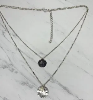 Chico's Layered Hammered Disc Rhinestone Silver Long Necklace ✨ thumbnail 2