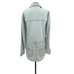 Zara Denim Short Mini Dress Light Wash Blue Long Sleeves Coverall Size Large‎ thumbnail 8