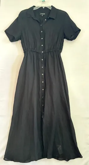 J.Crew Black Button Front‎ Maxi Dress Short Sleeve Elastic Waist Size 4 thumbnail 1