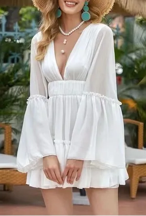 Elegant White Flowy Dress thumbnail 1