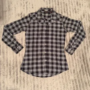 Wrangler Womens Black White Plaid Metallic Western Snap Button‎ Shirt LW4021X S thumbnail 2