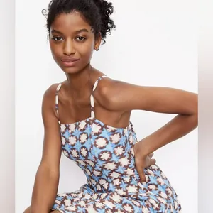 LOFT Geo Print Mini Dress Boho Indie Coastal Summer Size 6 Blue Spaghetti Strap thumbnail 3