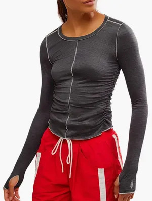Free People FP Movement Grey Right‎ On Run Long Sleeve Top NEW thumbnail 1