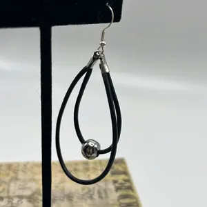 Double Leather Corded Dangling Earrings w/ Silver-Tone Bead Choice of Closure thumbnail 7