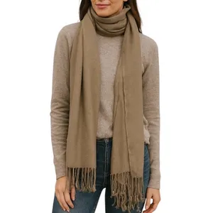 Women’s Bundle 3 Oblong Scarfs Solid Neutral Color Fringe Tan Orange Brown Tan thumbnail 5