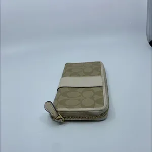Coach Signature C Zip Around Beige Cream Coated Canvas Wallet thumbnail 3