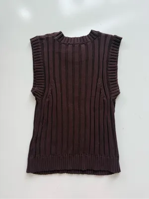 Zara Chocolate Brown Ribbed Sweater Vest Size Large thumbnail 6