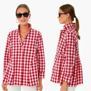Pomander Place Tuckernuck Scarlett Red Gingham Cotton Button Down Blouse XS‎ thumbnail 2