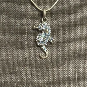 Blue Rhinestone Seahorse Pendant Silver thumbnail 5