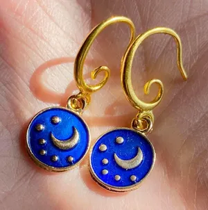 Handmade Kawaii retro starry moon night simple earrings🌙⭐️💙 thumbnail 1