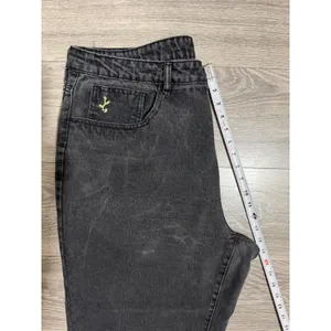 Women Washed Black High Waisted Relaxed Tapered Jeans 36x25 Green Embroidery thumbnail 5