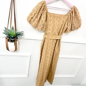 Cleobella Seraphina Midi Dress Eyelet Tan Yellow M Boho Chic Western Romantic thumbnail 4