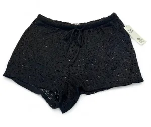 No Boundaries black crochet shorts with drawstring waist, size M (8-10). Polyester with lace-like openwork pattern. #crochet #summer thumbnail 1