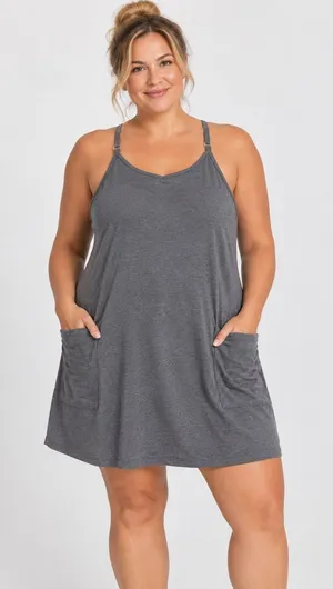 Gray Sleeveless Mini Dress Built In Short Pockets XL Heathered Jersey Athleisure thumbnail 1