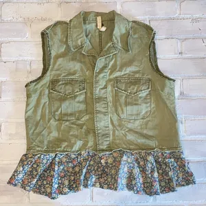 We the free free people military top with floral peplum thumbnail 1