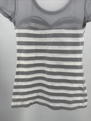 Hollister White Gray Striped mesh fitted Women’s Top rockabilly punk L going out thumbnail 4