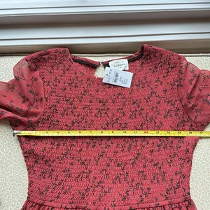 NWT bohme Smocked Tiered Maxi Dress Sheer Sleeves Rust with black design size S thumbnail 9