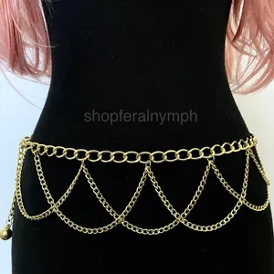 Gold Y2K Cascading Draped Layered Waist Chain Belt, Fits 21-41 Inches, X7GA1360 thumbnail 2