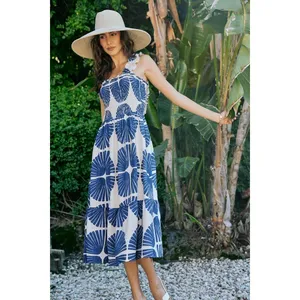 SO ME Abstract Print Smocked Bodice Tiered Lined Midi Dress - Navy - Medium thumbnail 15