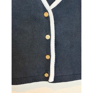 Abercrombie & Fitch Black Contrast Trim Knit Vest Gold Buttons S thumbnail 4