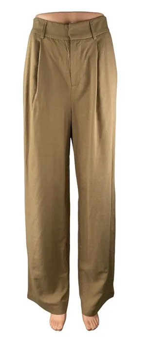NEW Commense Women's Khaki Pleated High Rise Wide Leg Palazzo Dress Pants Size M thumbnail 1