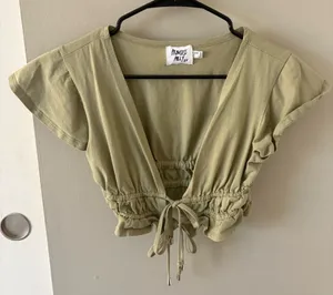 Princess Polly Jamison Tie-Front Crop Top in Sage Green Sz 2 / XS thumbnail 1