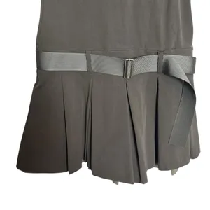 Zara Gray Dark Academia Blogger Box Pleated Drop Waist Belted Polo Mini Dress S thumbnail 7