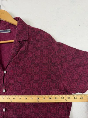 Amanda Smith Silk Button Up Top Large Burgundy Floral Lightweight Short Sleeves thumbnail 4