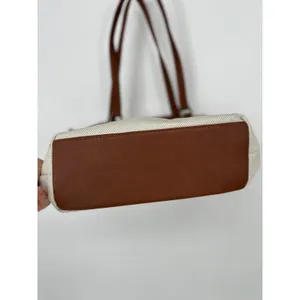 Stone Mountain Tote Bag‎ Purse Brown Ivory Canvas Faux Leather Shoulder Bag thumbnail 5