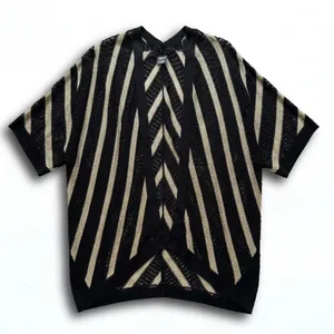 Midnight Velvet Women Black Gold Metallic Striped Open Knit Cardigan One Size thumbnail 1