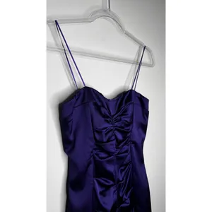 Vintage 1990s Cache Purple Satin Ruched Strapless Mini Dress XS thumbnail 8
