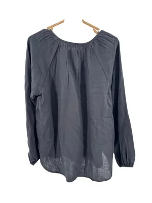 Quince 100% Organic Cotton Gauze Peasant Blouse M black boho casual work neutral thumbnail 2